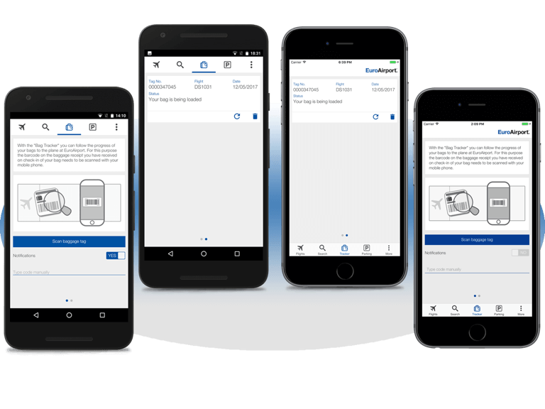 Android device and iPhone showing the  bag scanning module of the EAP app